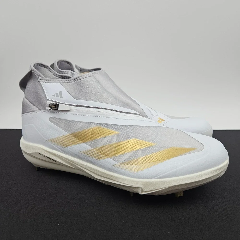 Adidas Adizero Impact+ BSB Baseball Cleats Mens Sz 12.5 White Silver Gold IF8483